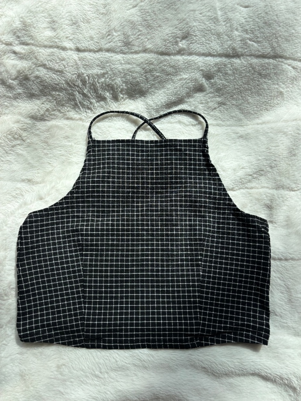 Garage Black White Grid Print High Neck Cross Back Crop Top Size Medium